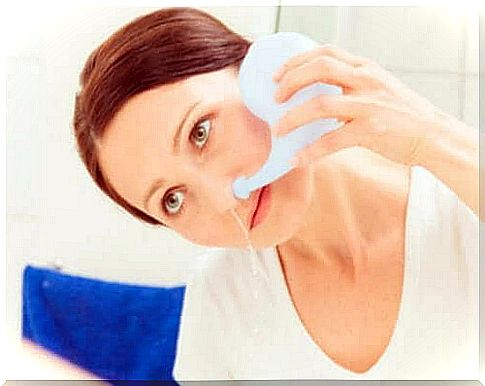 A woman getting a nasal wash