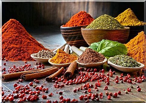 Assortment of powdered spices. 